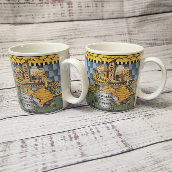 Vtg Debbie Mumm Sakura Garden Vignette Sunflower Coffee Tea Mug Lot of 2 Spring - Picture 1 of 6